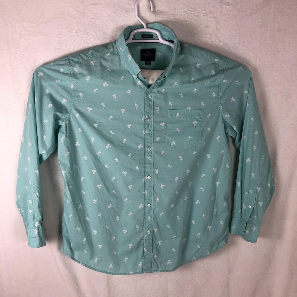 American Eagle Outfitters Shirt Mens 2XL Green Seriously Soft‎ Palm Tree Print